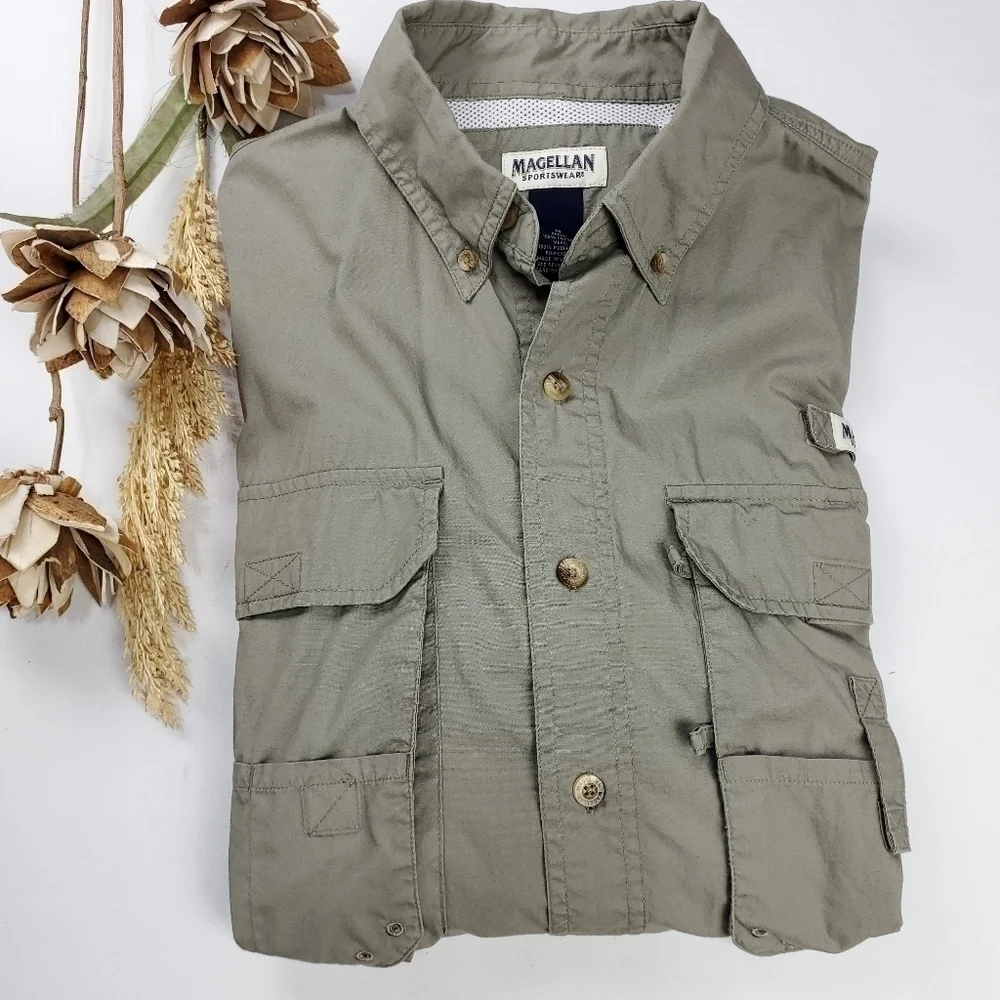 New Magellan Mens Cache Green Outdoor Shirt Med